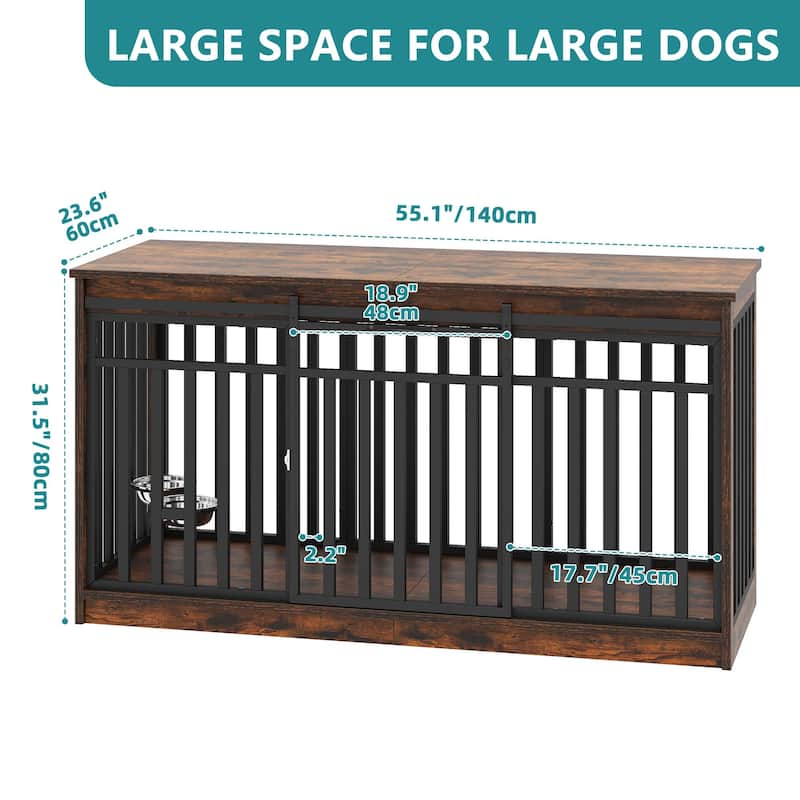55" Large Dog Crate Furniture Dog Kennel with Sliding Doors