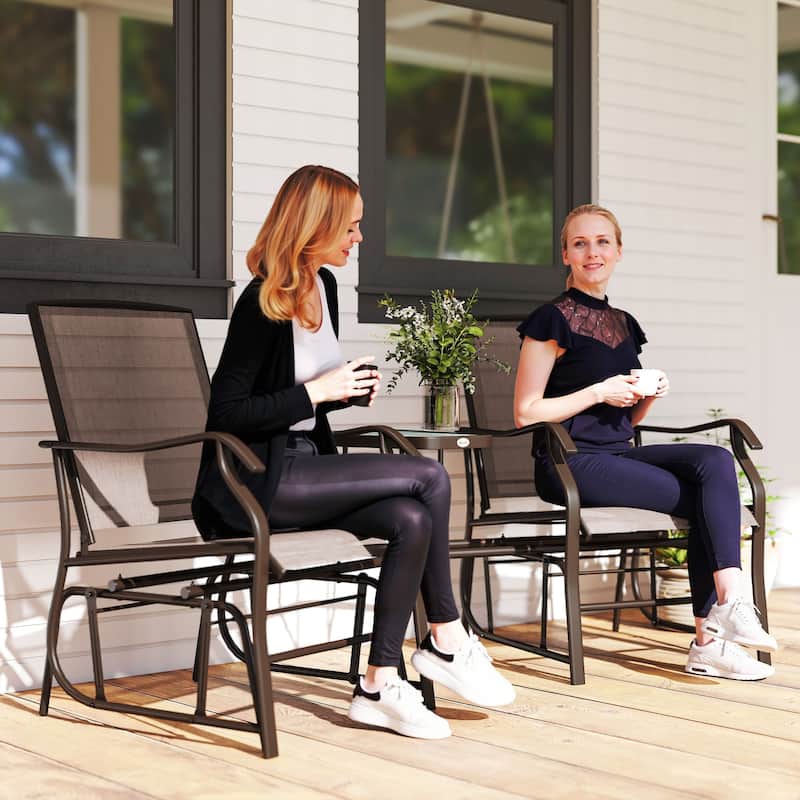 Outsunny 3-pc. Outdoor Sling Fabric Gliding Rocker Chairs w/ Table - Brown