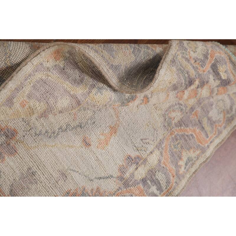 Hand Knotted Oriental 100% Wool Carpet Transitional All-Over Beige & Ivories Oushak Runner Rug - 9' 8'' X 2' 11''