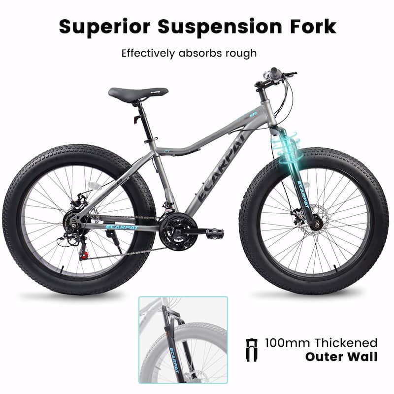 26" Mountain Bike - Front Suspension Shock Absorption, Disc Brakes, 21-Speed Gear System