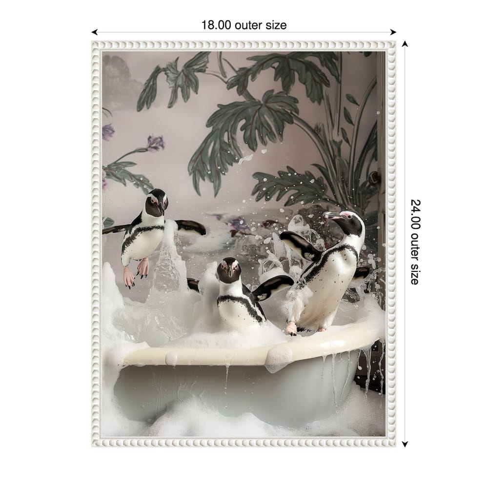 Splish Splash Penguin Bash by Niky Rahner Framed Canvas Wall Art