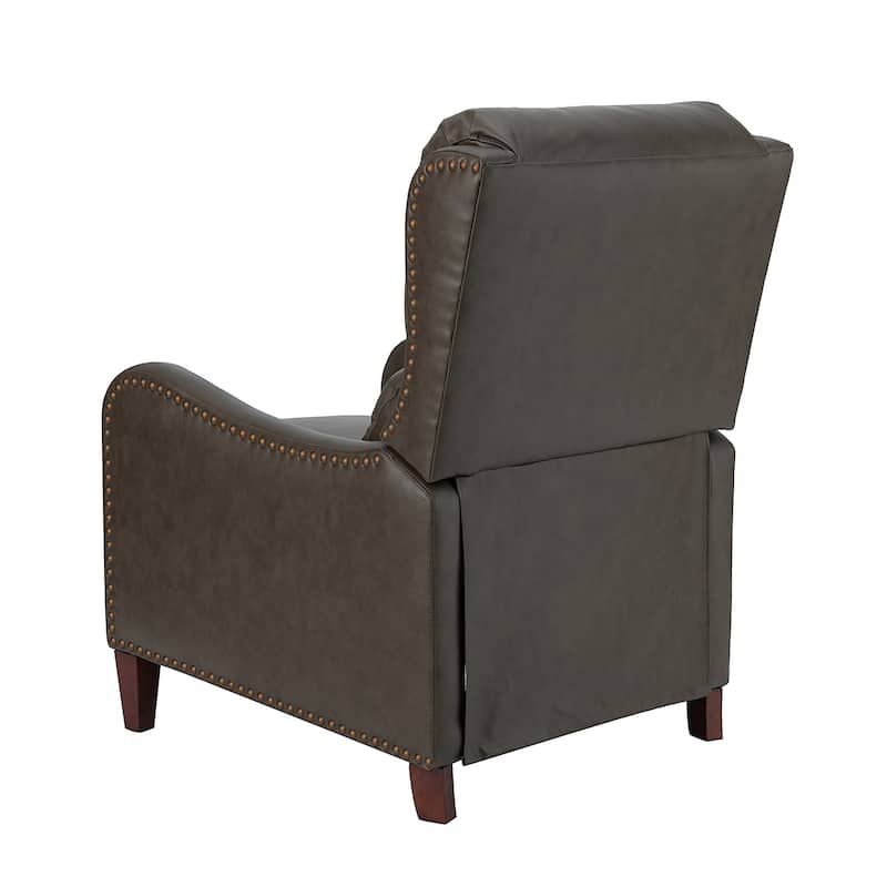 Brigida Cigar Genuine Leather Pushback Recliner with Nailhead Trim by HULALA HOME