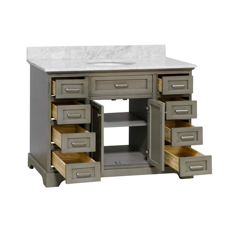 KitchenBathCollection Aria 48" Bathroom Vanity with Carrara Marble Top