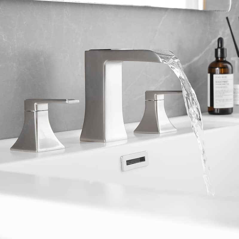 Double Handle Three-Hole Bath Waterfall Faucet with Drain