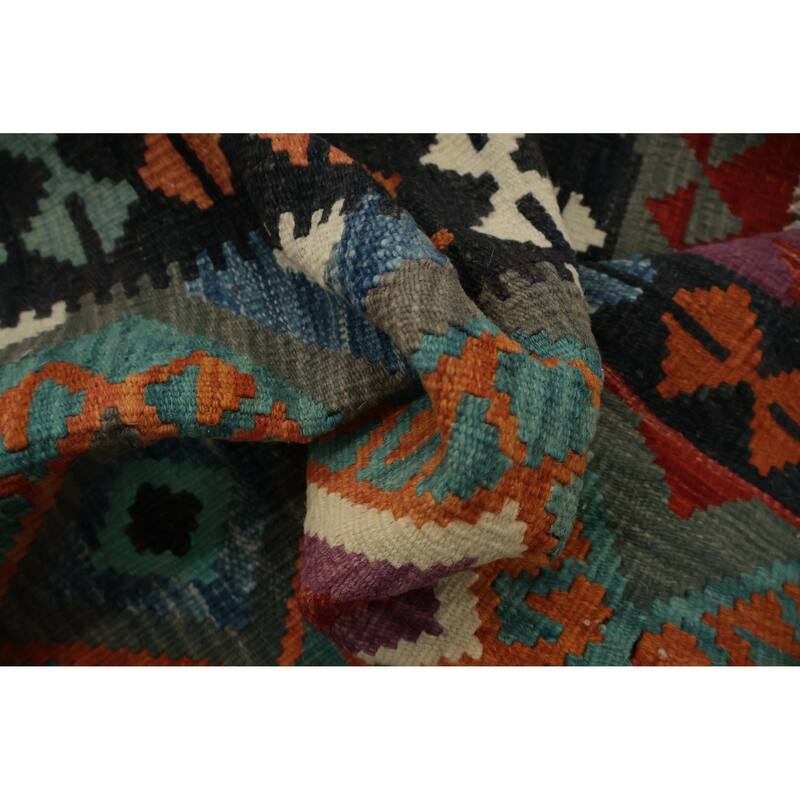 Hand Woven Oriental 100% Wool Carpet Southwestern Geometric Greys & Charcoal Kilim Area Rug - 4' 11'' X 3' 9''