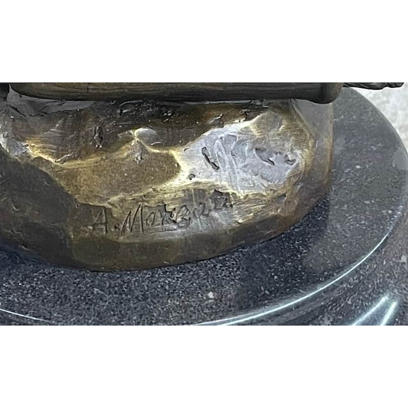 Signed Bronze Statue Cupid Cherub Sculpture On Marble Base Art Deco Sale