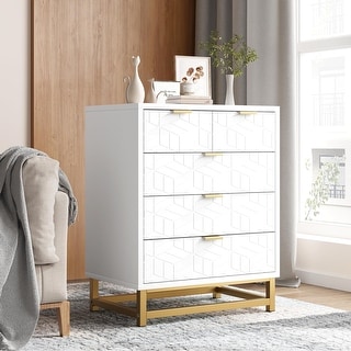 5 Drawer Dresser for Bedroom, Chest of Drawers with Metal Base - Bed Bath & Beyond - 40167164 5 Drawer Dresser for Bedroom, Chest of Drawers with Metal Base - Bed Bath & Beyond - 40167164