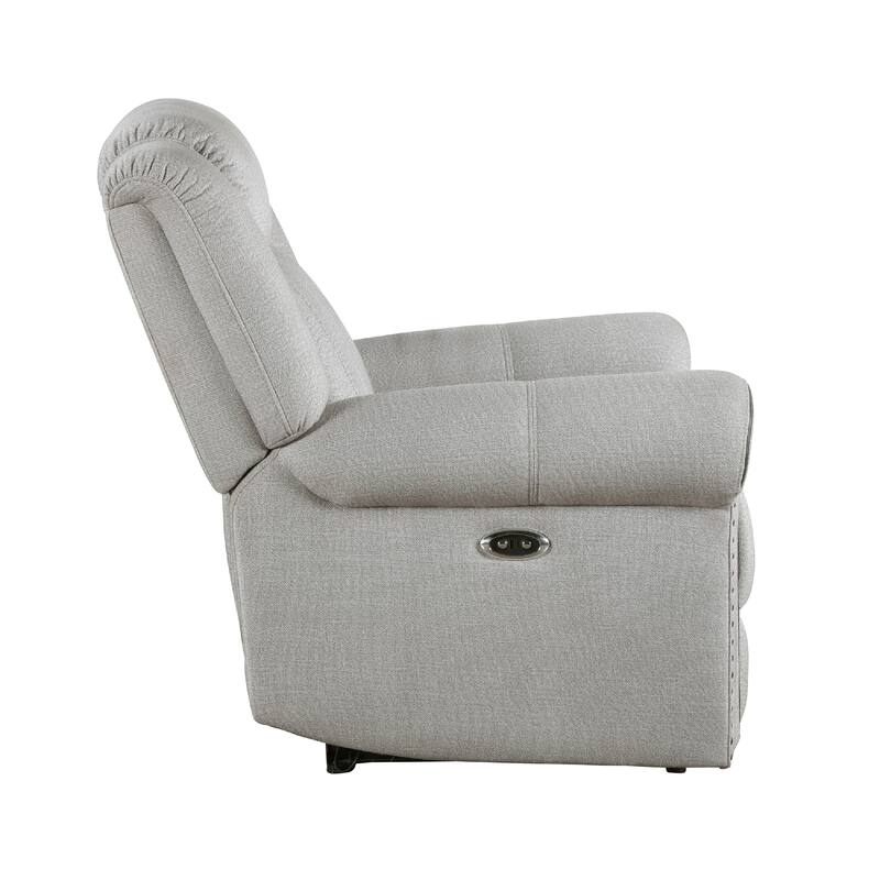 Ben Power Reclining Chair, 41 Inch, Gray Microfiber, Nailhead Trims