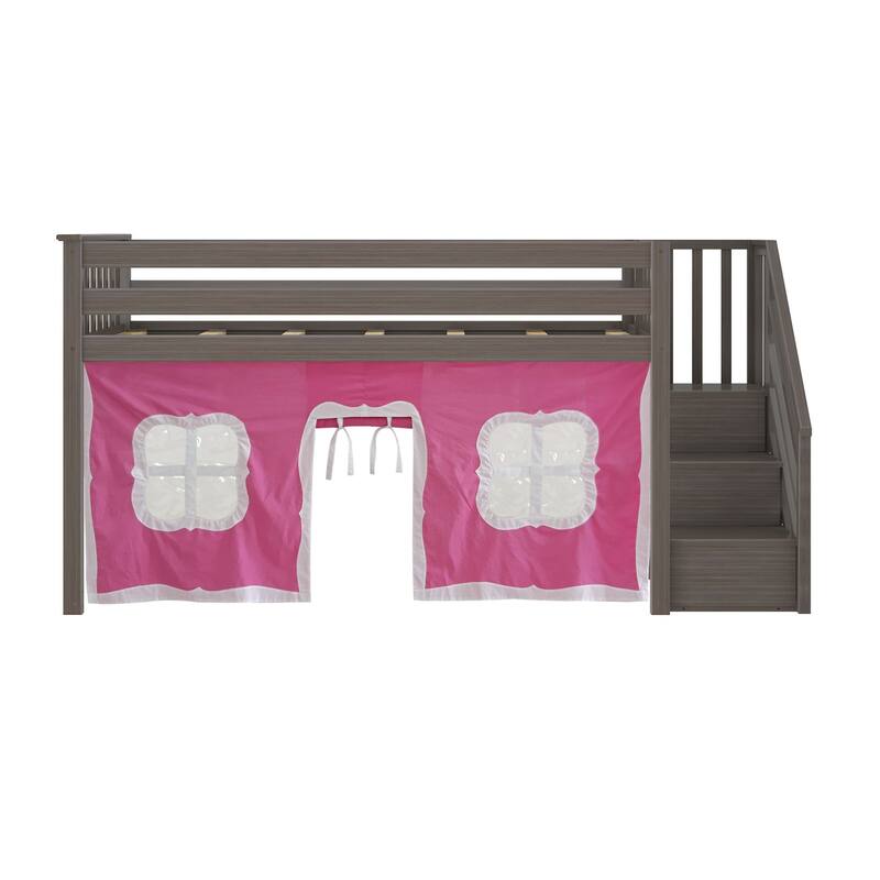 Max and Lily Twin Low Loft with Stairs and Curtains