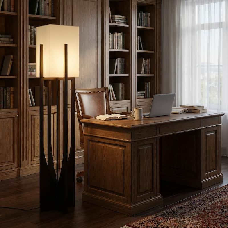 Solid Wood Modern Floor Lamp with Fabric Shade