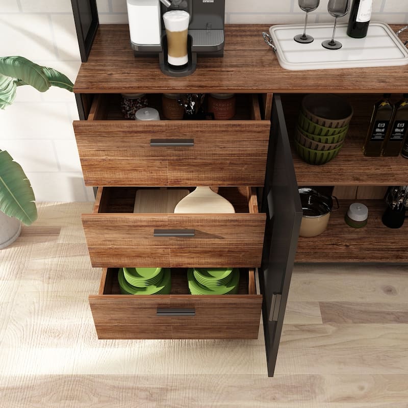 59"W 68.5"H Kitchen Pantry Microwave Storage Cabinet Buffet with Hutch