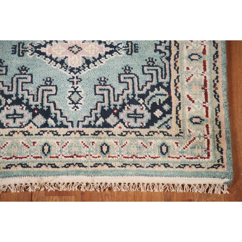 Geometric Heriz-Serapi Accent Rug Hand-Knotted Green Wool Carpet - 3'0"x 4'11"