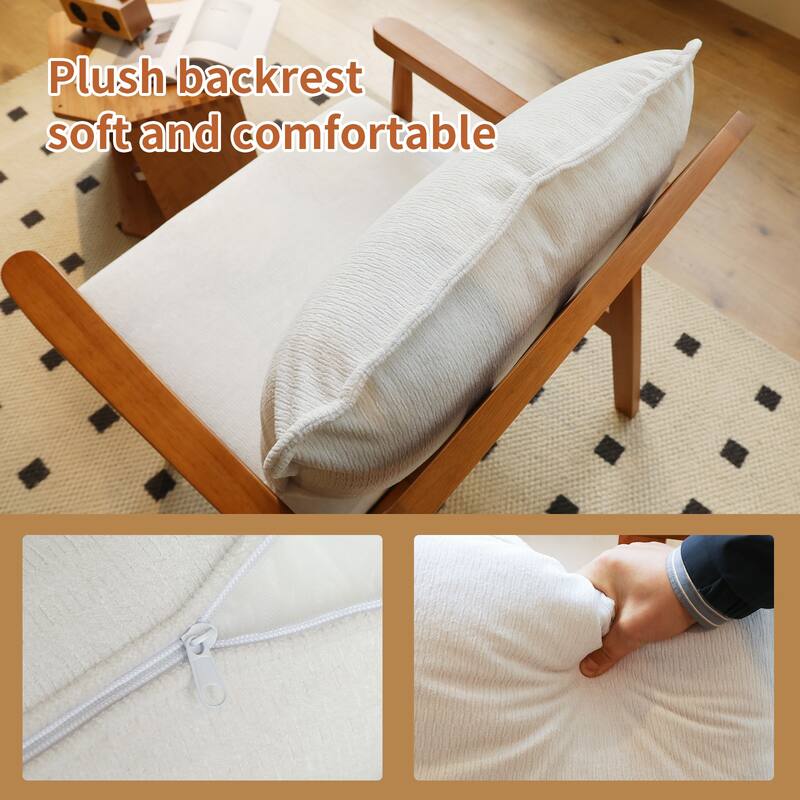 Accent Chair with Solid Wood Frame, Living Room Chair with Soft Fabric Cushion, Cozy Bedroom Chair, Comfy Armless Reading Chair