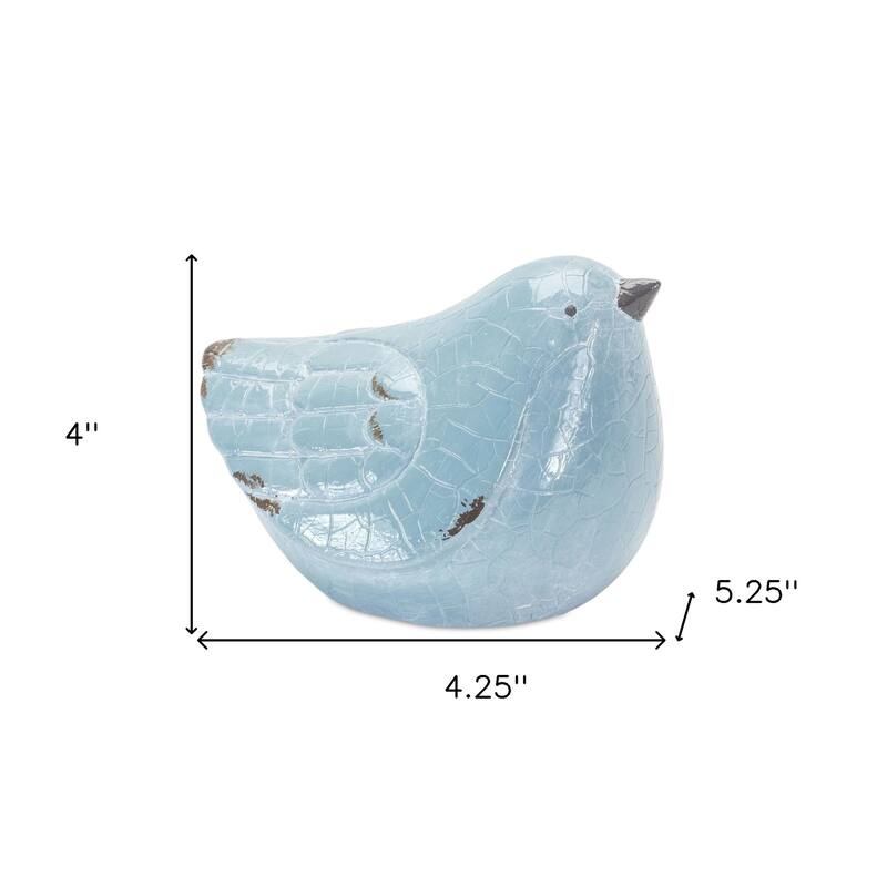 HomeRoots Set of Four Blue Terracotta Bird Figurines - 4.25' X '4' X '5.25