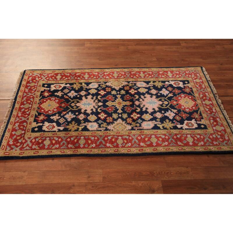 Navy Blue Oushak Indian Foyer Rug Handmade Wool Carpet - 3'0"x 5'3"