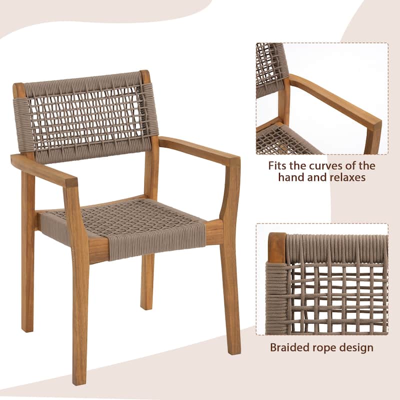 Set of 2 Modern Wood Armchairs with Woven Seats and Backs