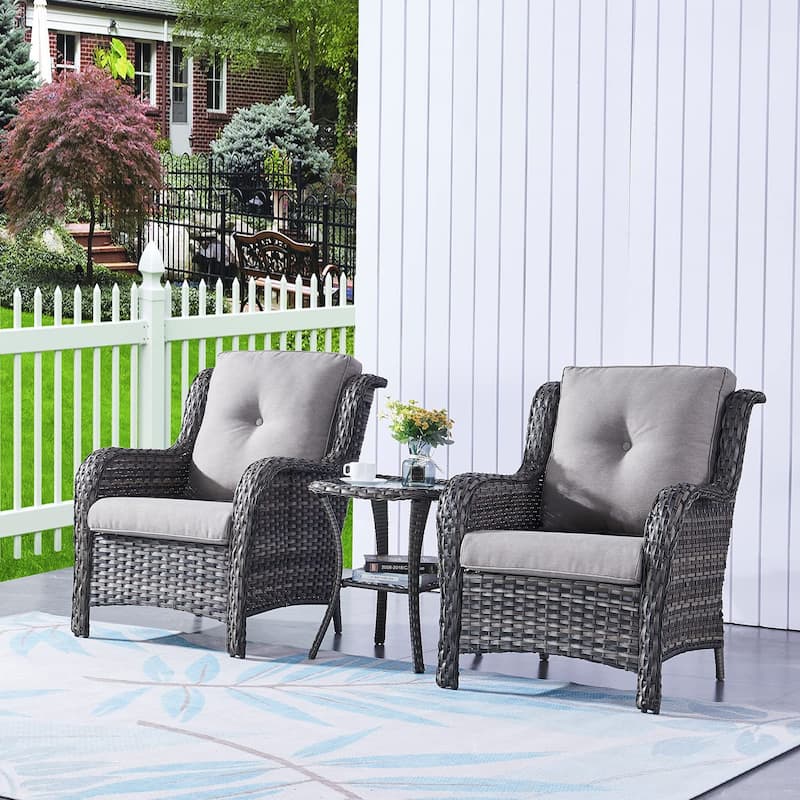 Pocassy Outdoor Wicker Bistro Set, 3 Piece Patio Set - Grey/Grey