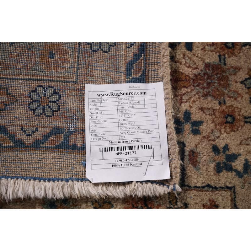 Kashan Signed Persian Area Rug Handmade Wool Carpet - 8'5"x 12'1"