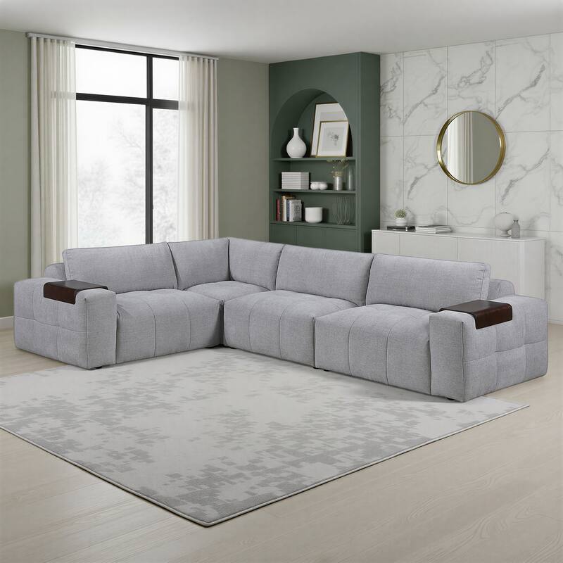 Mackay 143" Textured 4-Piece Modular Sectional Sofa with Armrest Tray