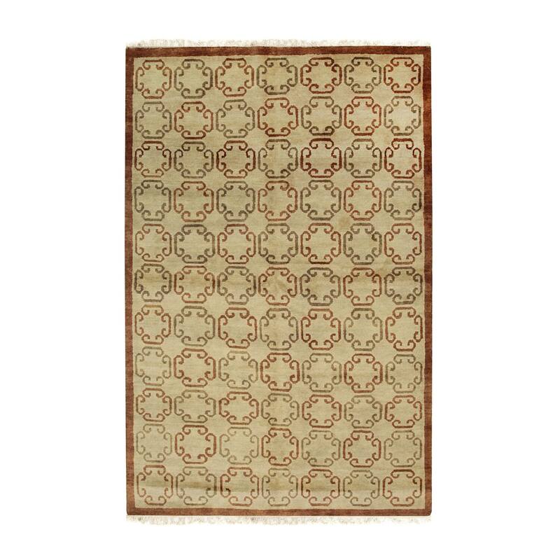 Brown Handmade Wool Transitional Rug 8' x 10' - Hand Knotted Natural Dyes Soft Pile Cotton Foundation - N/A