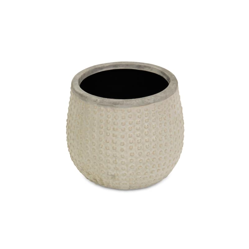 HomeRoots 7" Beige Dot Ceramic Indoor Outdoor Round Pot Planter