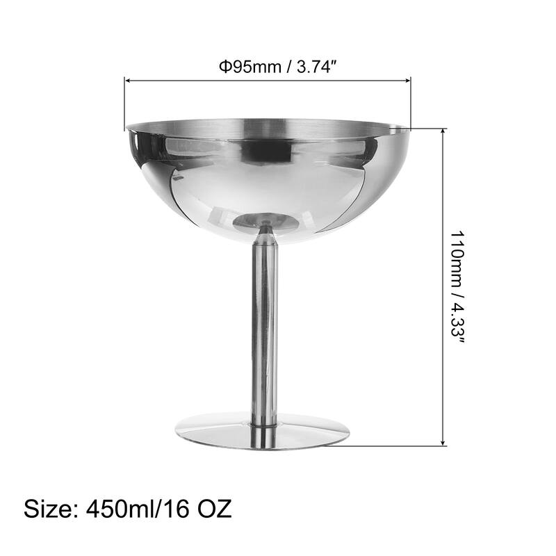 Stainless Steel Martini Cocktail Glasses, 1Pcs 450ml/16 OZ ，Silver - Silver - Silver