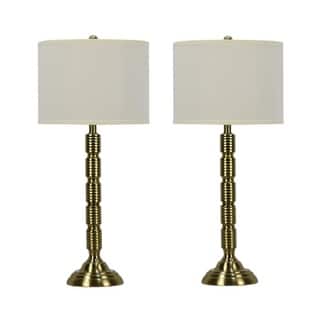 Pair of 30.25" Soft Gold Industrial Ribbed Metal Table Lamps with Designer Shades - 30.25