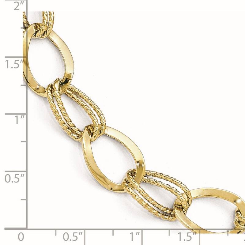Curata 10k Yellow Gold Fancy Wide Polished and Textured Link Bracelet 7.5 Inch
