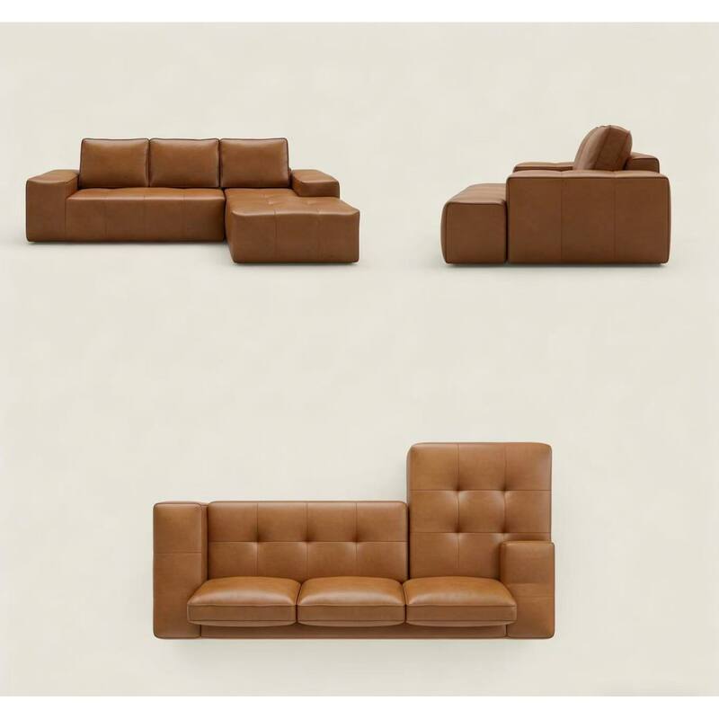 114.17" L-Shaped Faux Leather Sectional Sofa, No Assembly Required