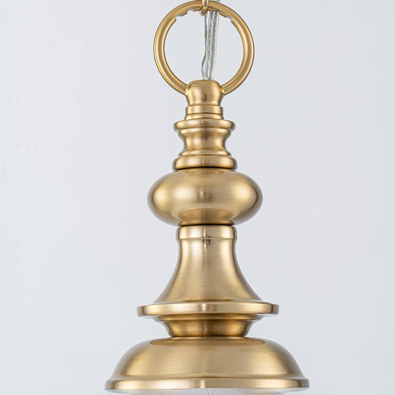 Mid-Century Modern 1-Light Gold Dome Pendant Light with Grid-Textured Glass for Kitchen Island Dining Room