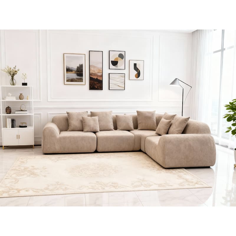 Boneless Sectional Cloud Couch Sofa for Living Room, 118" L-Shape Modular Velvet Sofa Modern Lounge Sleeper Couches with Chaise