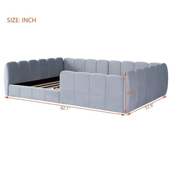 dimension image slide 1 of 2, Velvet Upholstered Floor Bed