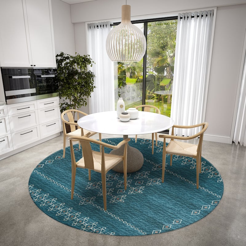 Indoor/ Outdoor Addison Yuma Southwest Motif Washable Area Rug - 8' x 8' - Blue