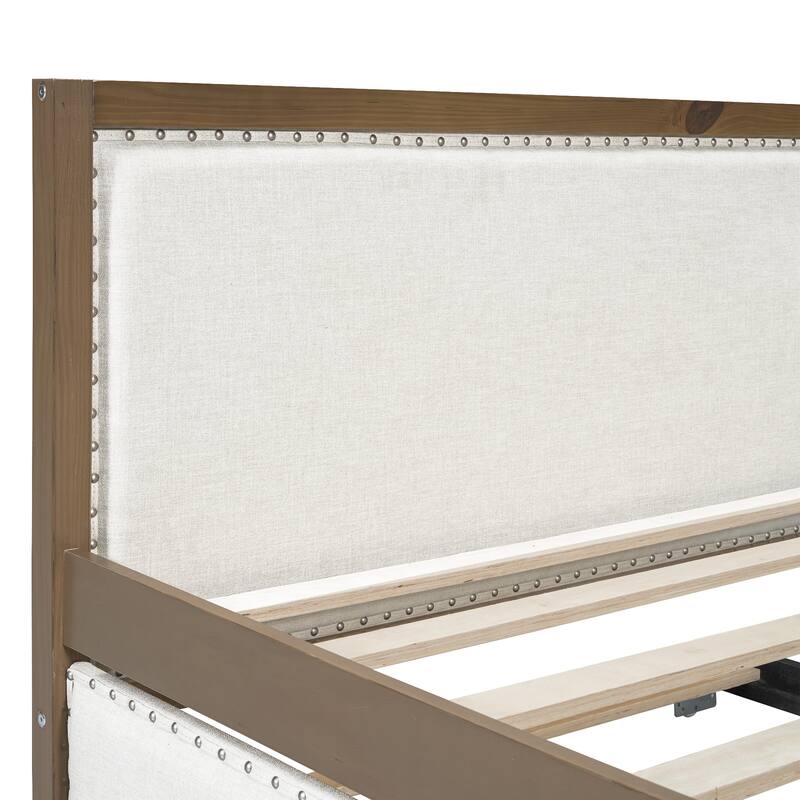 Full Size Linen Daybed with Trundle and Nailhead Decoration