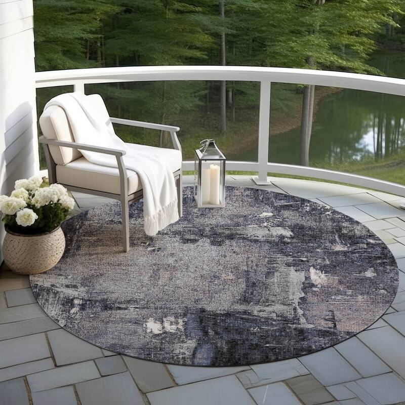 Machine Washable Indoor/ Outdoor Abstract Imprints Chantille Rug