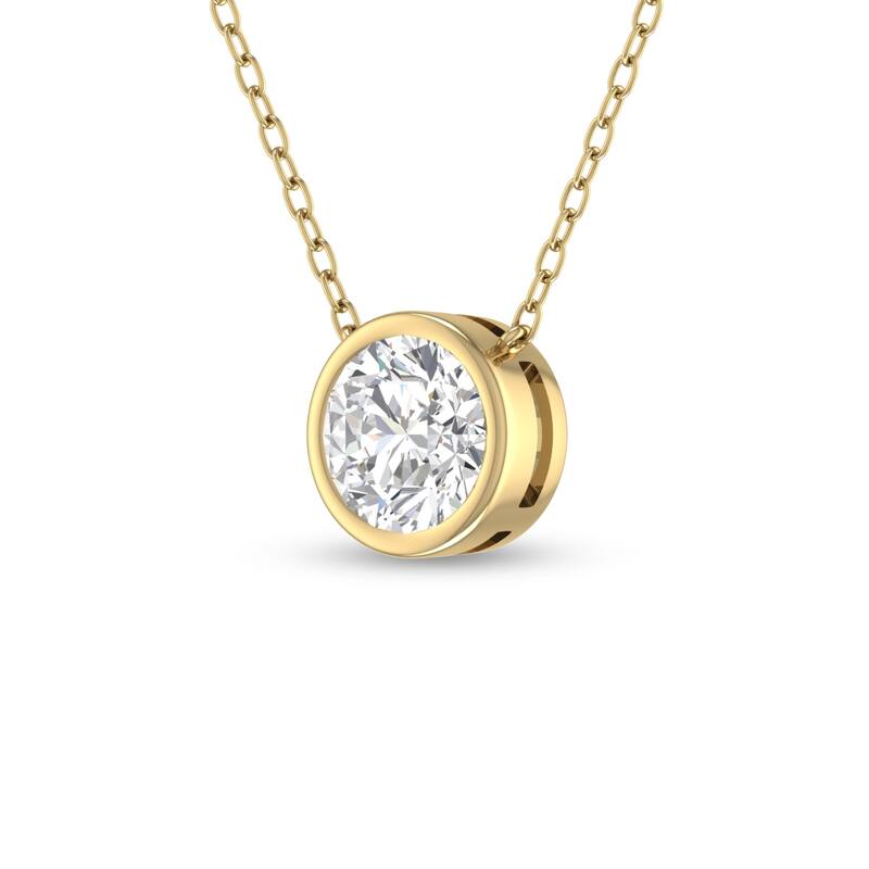 Marquee Lab Grown 1/2 Carat Round Bezel Set Diamond Solitaire Pendant in 14K Yellow Gold
