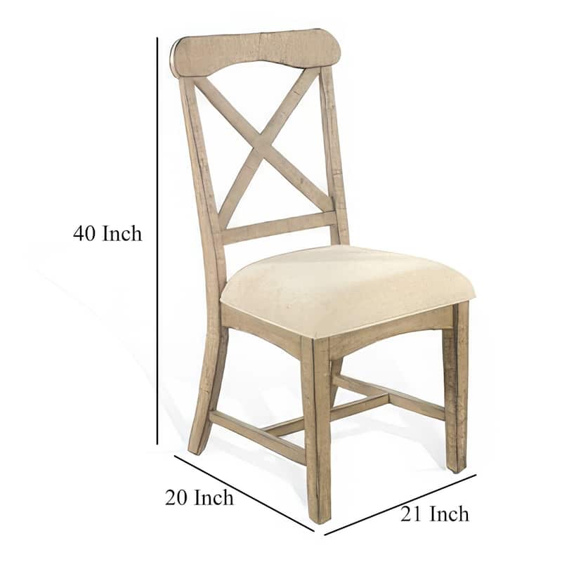 Beige/White Fabric Upholstered Wood Frame Dining Chair, Set of 2, Sturdy Dining Chair for Dining Rooms - 19.5