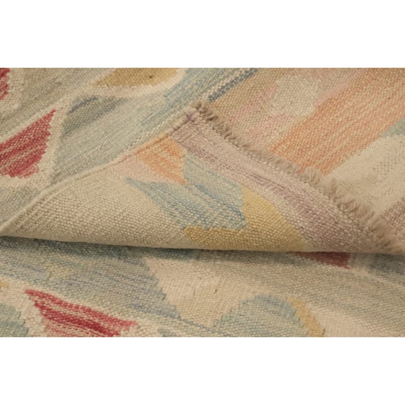 Hand Woven Oriental 100% Wool Carpet Southwestern Geometric Multi-Colored Kilim Area Rug - 4' 1'' X 2' 0''