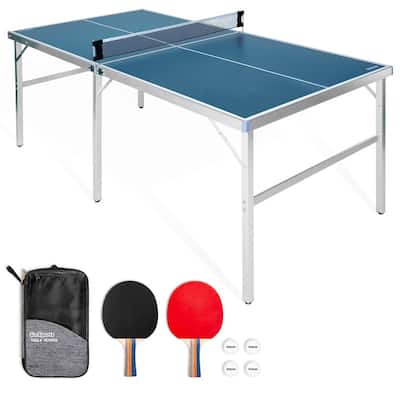 GoSports 6’x3’ Mid-size Table Tennis Game Set - Indoor / Outdoor Table with Net, 2 Table Tennis Paddles and 4 Balls