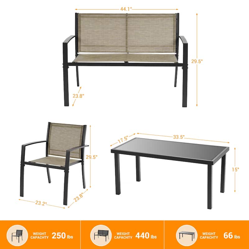 LIVOOSUN Patio 4pcs Textilene Conversation Set /w a Coffee Table