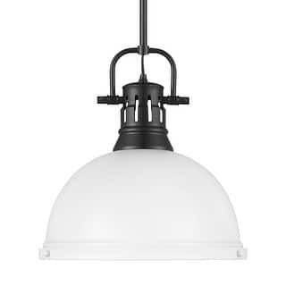 Yep by Golden Lighting Duncan 1-light 14in Rod Hung Pendant in Matte Black and Matte White shade