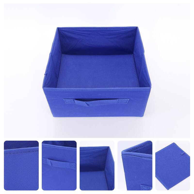 Fabric Storage Cube with Handle, Storage Bin for Shelves Closet, Collapsible Storage Basket for Organizing Clothes Books - Dark Blue - 12*12*6in