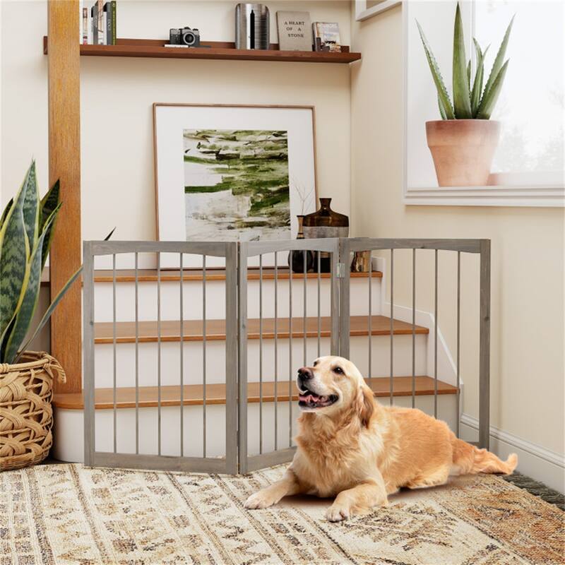 3 Panel Freestanding Wooden Dog Gate Pet Barrier for Doorways Kitchens or Bedrooms - 21" x 1.6" x 30"