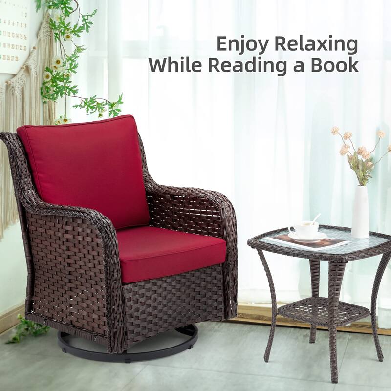 Outdoor 3 Pieces Wicker Patio Bistro Set with Premium Fabric Cushions for Yard