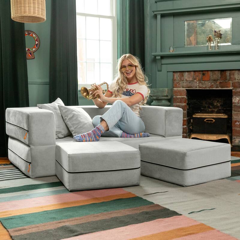 Jaxx Zipline Convertible Queen-size Sleeper Loveseat and Ottoman Set