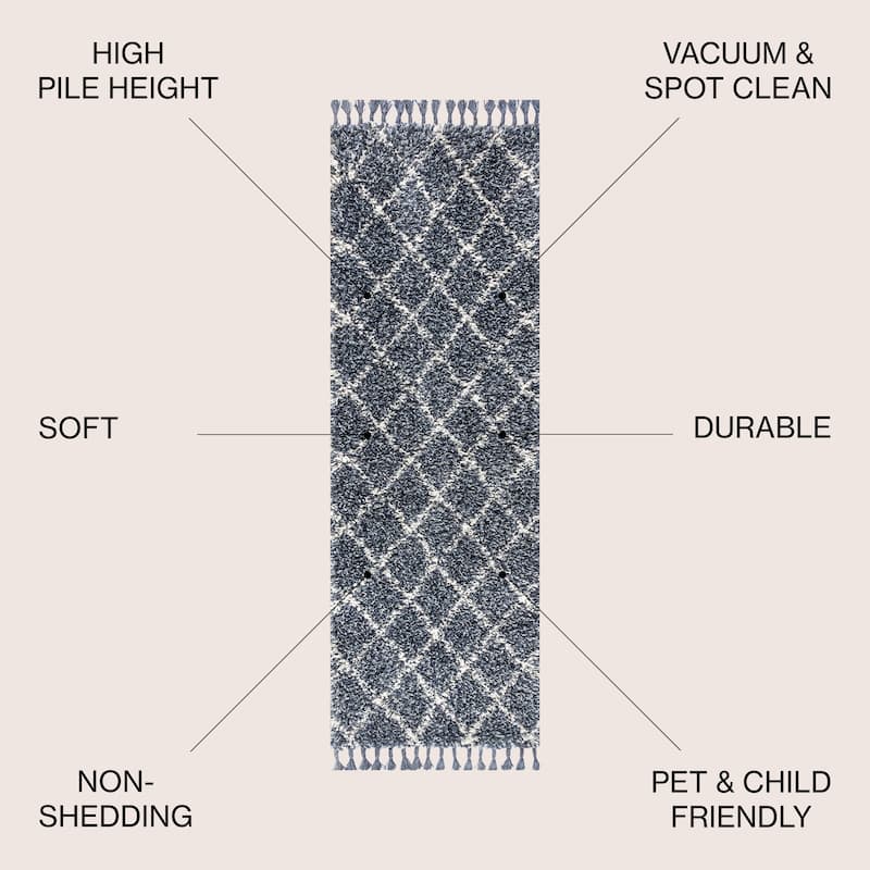 JONATHAN Y Modern Shag Plush Tassel Moroccan Geometric Trellis Area Rug