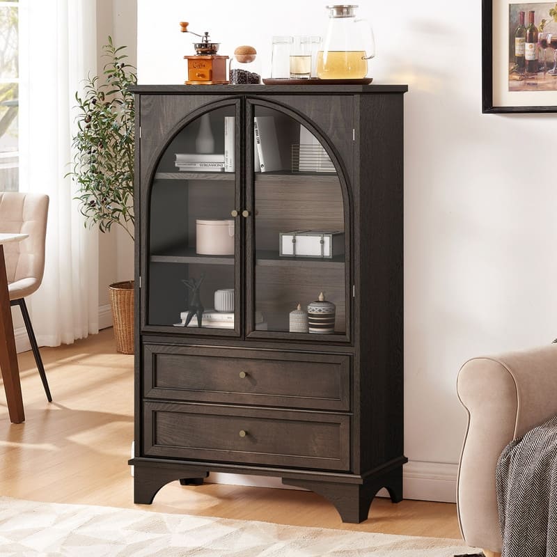 52.17"H Glass Door Display Case Storage Cabinet with Adjustable Shelf and Drawers for Stylish Organization