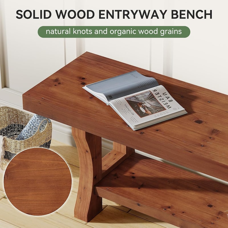 Solid Wood Entryway Bench, 55" End of Bed Bench, Long Indoor Dining Seat - 55.1" W x 13.8" D x 17.7" H