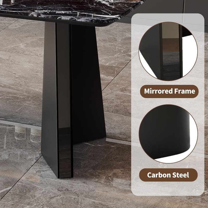63" Modern Black Faux Marble Dining Table, Luxury Style Seats 4-6