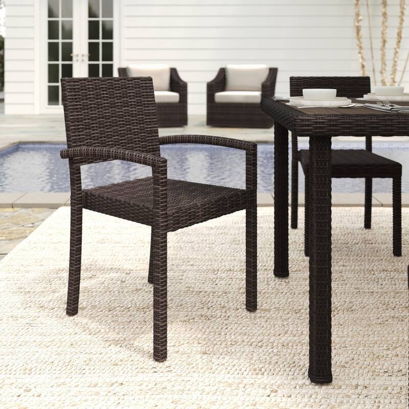 Martha Stewart 2PK Outdoor Rattan Wicker Stackable Dining Armchairs - 21"W x 22.5"D x 33.5"H